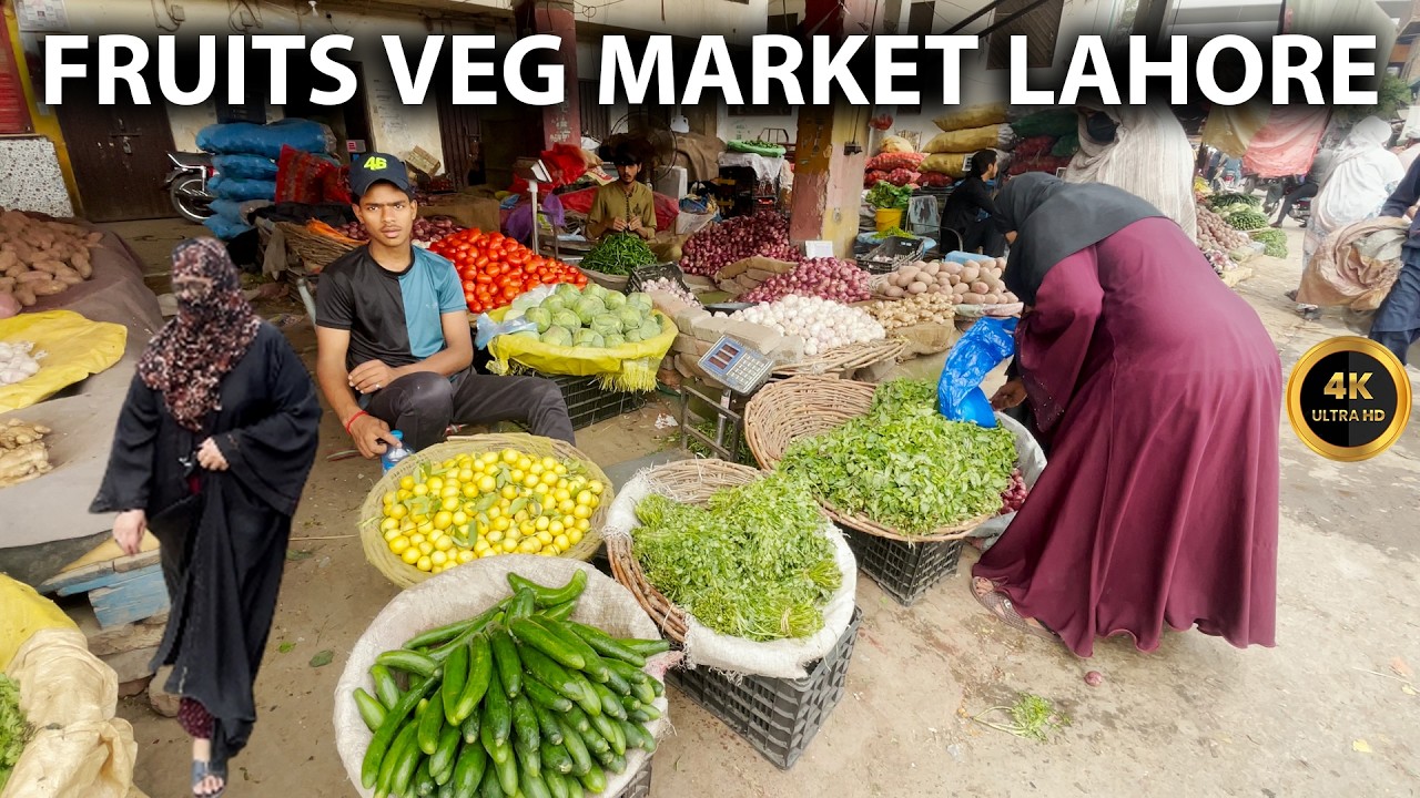 ???? Fruits & Vegetable Market Lahore | Walking Tours | 4k 60fps | Food and Culture