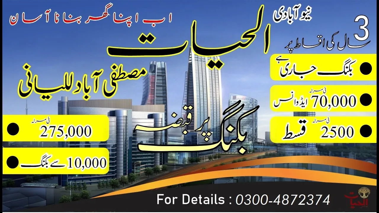 New Abadi Alhayat Mustafabad Lillyani | Get Property on 2500 per Marla Installment 03004146057